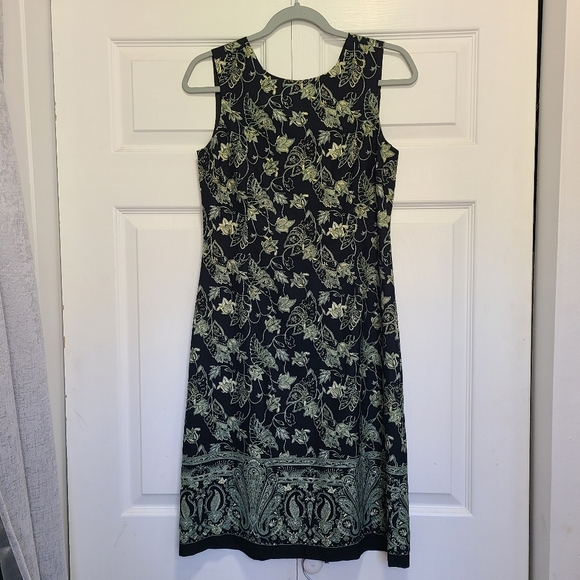 Tommy‎ Bahama Silk Green Black Floral Sleeveless Sheath Midi Dress 4 - Picture 2 of 8
